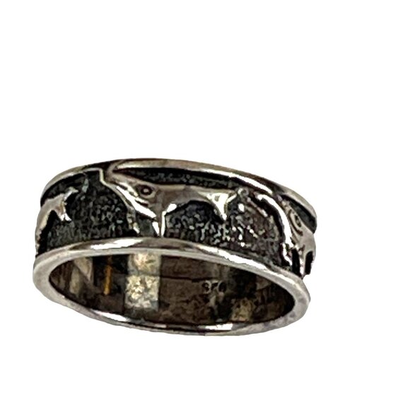 Sterling Silver Dolphin or Dog Themed Band Ring For Women/Men - Picture 3 of 8